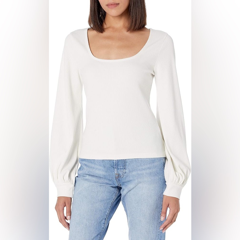 The Drop Women's @lucyswhims Square-Neck Balloon-Sleeve Top, Ivory Size XS